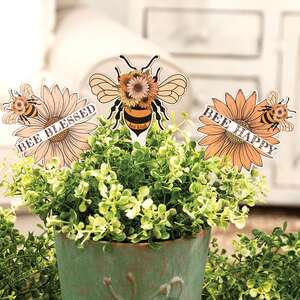 Bee Flower Wooden Plant Stake - 3/Set 38450;