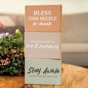 Bless This Hizzle Rectangle Block - 3 Asstd. 38504;