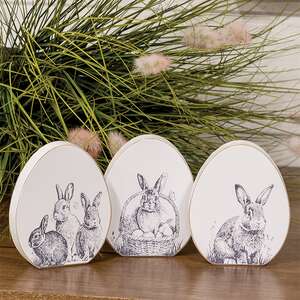 Easter Bunny Sketch Wooden Egg Block - 3 Asstd. 38517;