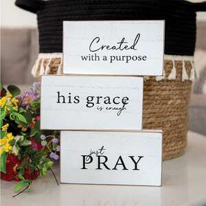 Faith Sentiment Distressed Wooden Block - 3 Asstd. 38532;