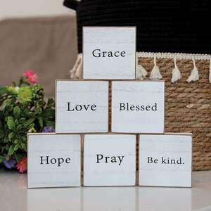 Inspirational Faith Word White Wooden Square Block - 6 Asstd. 38533;
