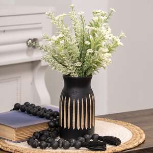 BoHo Etched Black Wooden Vase, 6.5" 60501;