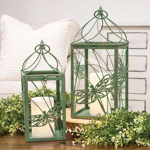 Distressed Green Metal Dragonfly Lanterns - 2/Set 70172;