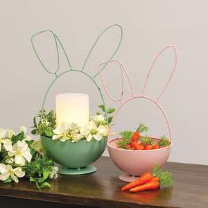 Distressed Metal Bunny Egg Bowls - 2/Set 70175;