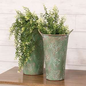 Green Copper Finish Butterfly Embossed French Buckets - 2/Set 70193;