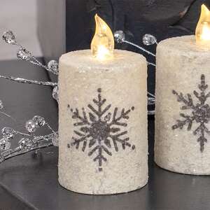 85155 Glitter Snowflake Flicker Flame Timer Pillar, 2.5" x 3";