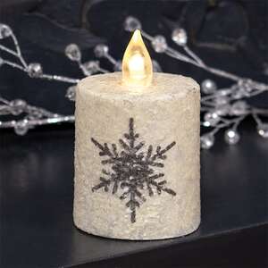 Glitter Snowflake Flicker Flame Timer Pillar, 2.25" x 2.5" 85156;
