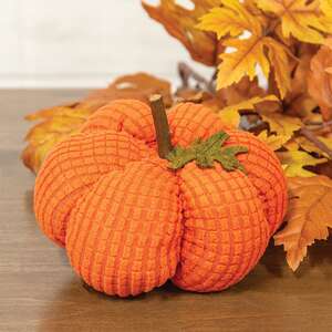 Stuffed Waffle Weave Orange Pumpkin w/Stick Stem, Medium CS38989;