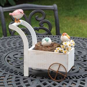 Distressed White Wooden Garden Cart Planter HAC2438;