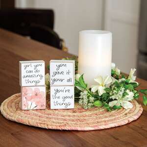 en Natural and Rose Seagrass Table Mat - 12" HAC2445;