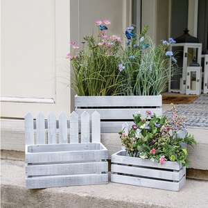 White Wooden Picket Planter Boxes - 3/Set HAC2447;