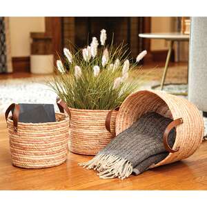 Woven Natural and Rose Seagrass Baskets - 3/Set HAC2449;