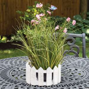 Distressed White Wooden Picket Jar Candle Holder - 9.5" HAC2460;