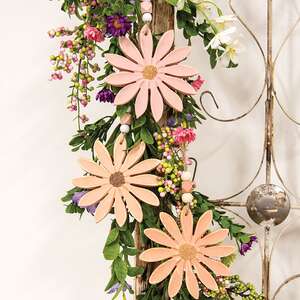 Pastel Wooden Daisy Ornament, 3 Asstd. RJA5532;