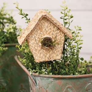 Natural Woven Seagrass Mossy Birdhouse Pick SA112522;