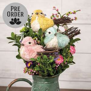 Pastel Sisal Bird w/Twiggy Tail Pick, 3 Asstd.;
