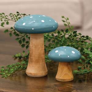 White Dotted Blue Wood Mushrooms, 2/Set 38568;