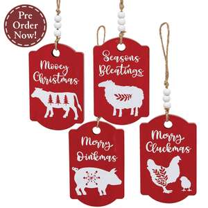On the Farm Beaded Wooden Red Ornament - 4 Asstd.