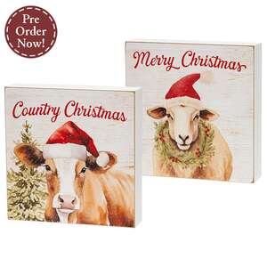 Merry or Country Christmas on the Farm Box Sign - 2 Asstd.