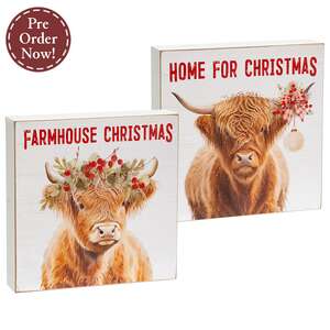 Farmhouse Home Christmas on the Farm Box Sign - 2 Asstd.