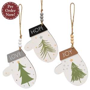 Love Hope Joy Christmas Tree Mitten Ornament - 3 Asstd.