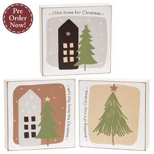 Home For Christmas 4" Square Box Sign - 3 Asstd.