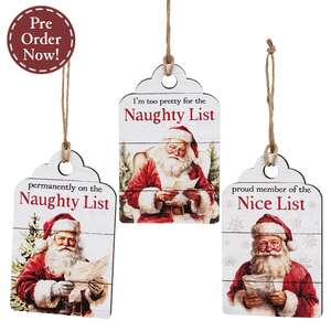 Vintage Santa Naughty or Nice Wooden Tag - 3 Asstd.