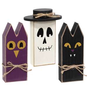 3 Set - Wooden Primitive Halloween Friend Block Sitters