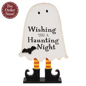 Wishing You a Haunting Night Wooden Ghost on Base - 10.5"H