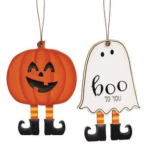 Boo to You Wooden Ghost or Jack Ornament - 2 Asstd.
