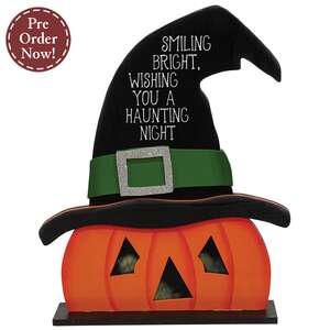 Haunting Night Wooden Witch Jack on Base - 12"H