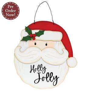 Holly Jolly Wooden Santa Hanger - 14"H
