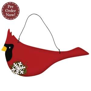 Wooden Mossy Snowflake Cardinal Hanger
