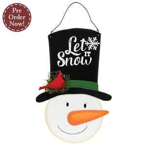 Let It Snow Wooden Top Hat Snowman Hanger - 14.5"H