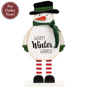Warm Winter Wishes Wooden Snowman with Scarf on Base - 10.25"H