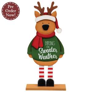 Sweater Weather Wooden Reindeer on Base - 10.5"H