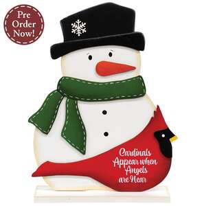 Cardinals Appear Wooden Snowman on Base - 10.5"H