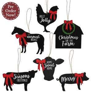 6 Set - Christmas on the Farm Wooden Ornaments;
