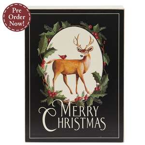 Merry Christmas Deer & Cardinal Box Sign