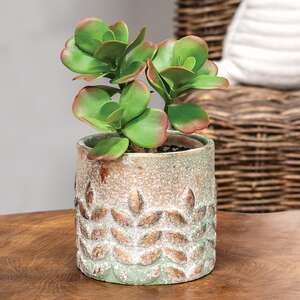Distressed Patina Finish Wheat Embossed Cement Planter;