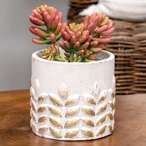 Gold Distressed White Wheat Embossed Cement Planter;
