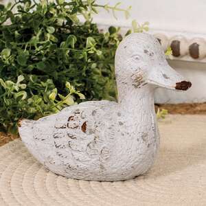 Distressed Carved Look Cement Duck;
