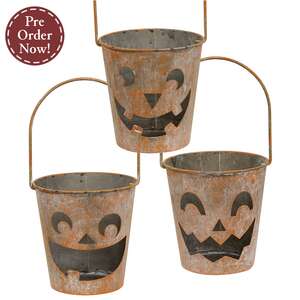 Distressed Metal Jack O Lantern Luminary Bucket - 3 Asstd.