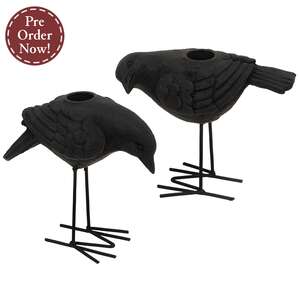 2 Set - Black Metal Crow Taper Holders