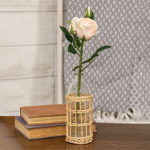 White Willow Wrapped Glass Bottle, 8.5" BB9A1232W;