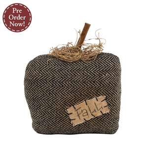Stuffed Black & Tan Chevron Mossy Top Fall Pumpkin
