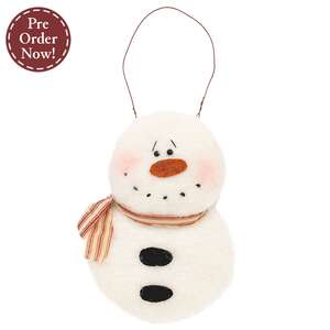 Fleece Snowman Hanger with Red Ticking Scarf - 8"H