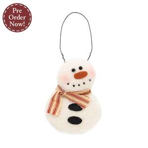 Fleece Snowman Hanger with Red Ticking Scarf - 4.5"H