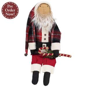 Plaid Coat Santa Doll with Jingle Bell Candy Cane