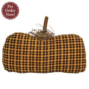 Stuffed Orange & Black Mini Check Long Primitive Pumpkin Sitter